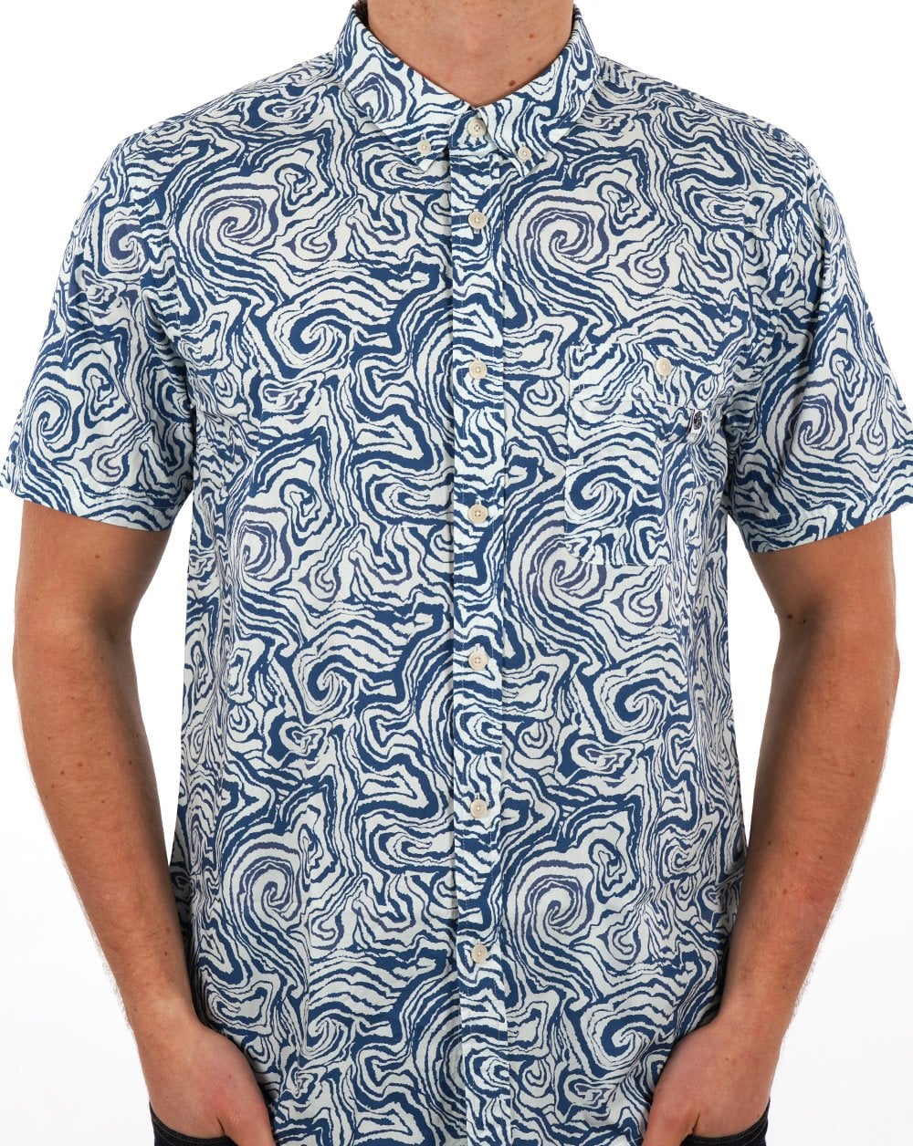 Pretty Green Marble Short Sleeve Shirt Blue