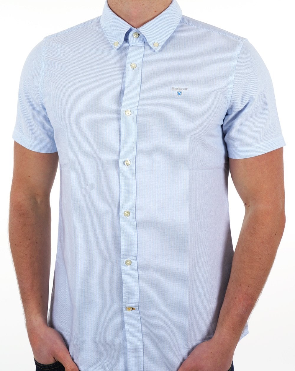 Barbour Striped Oxtown Short Shirt Sky Blue