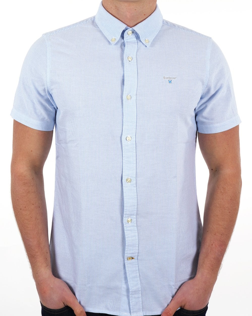 Barbour Striped Oxtown Short Shirt Sky Blue