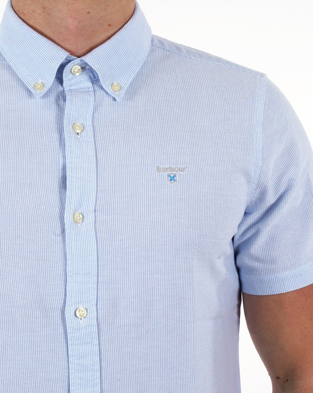 Barbour Striped Oxtown Short Shirt Sky Blue