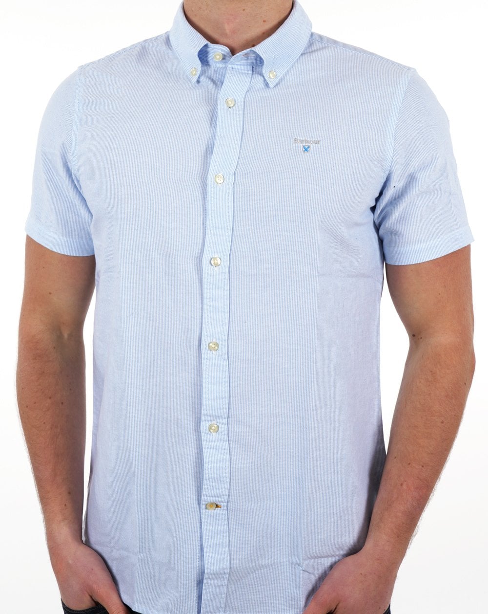 Barbour Striped Oxtown Short Shirt Sky Blue