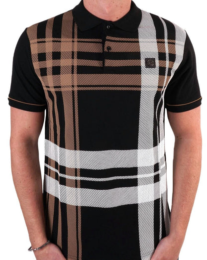 Trojan Check Panel Polo Shirt Black