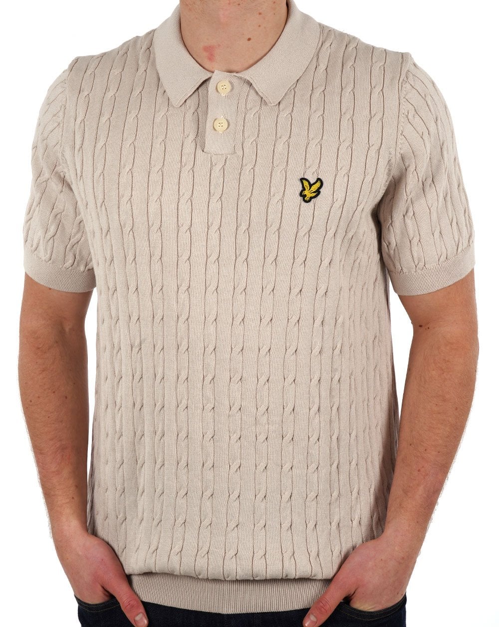 Lyle & Scott Cable Knitted Polo Stone