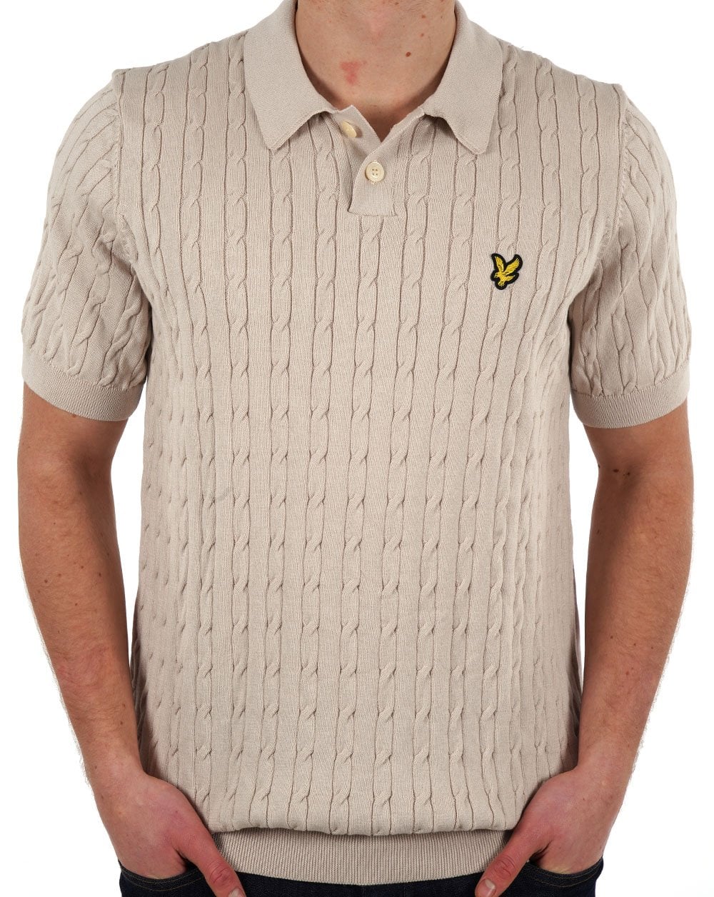 Lyle & Scott Cable Knitted Polo Stone