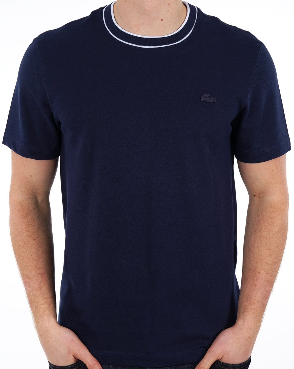 Lacoste Stretch Pique Stripe Collar T-shirt Navy