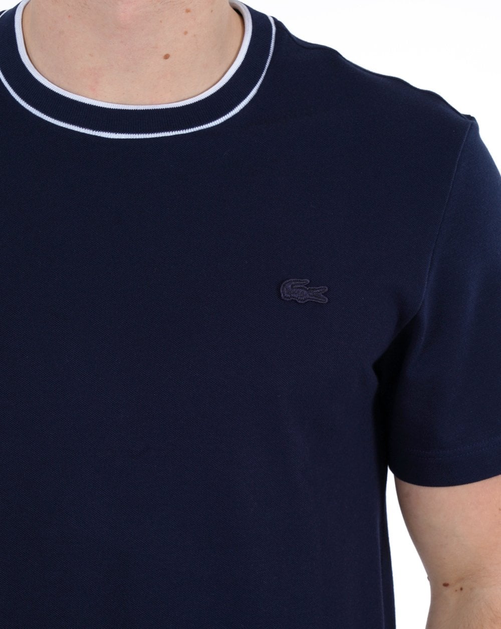 Lacoste Stretch Pique Stripe Collar T-shirt Navy