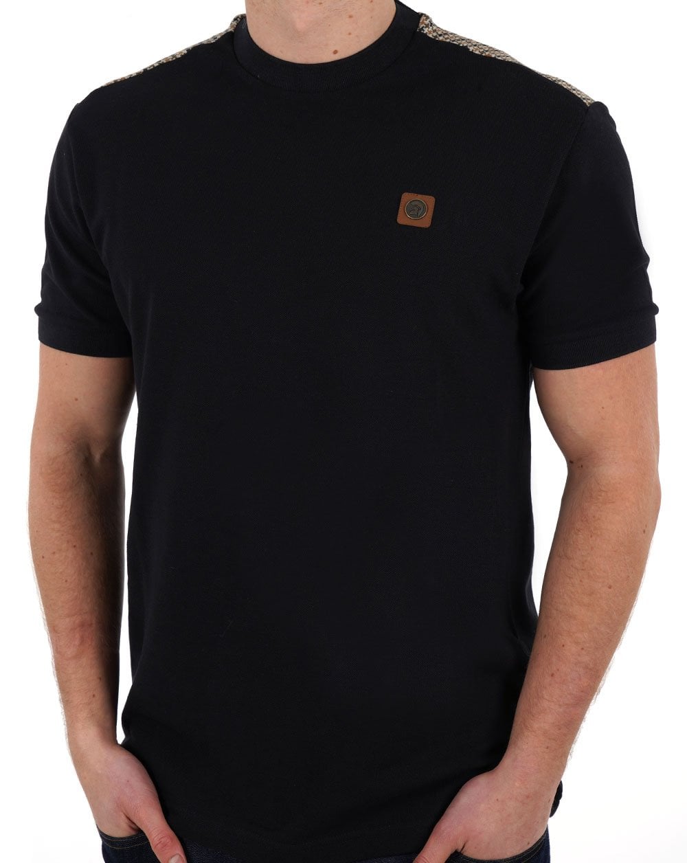 Trojan Houndstooth Trim Pique T-shirt Black