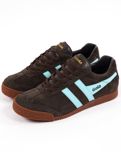 Gola Harrier Suede Trainer Dark Brown / Sky Blue