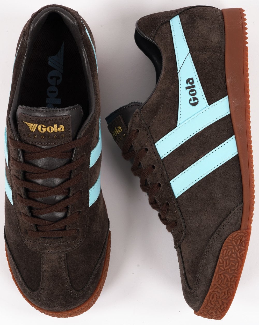 Gola Harrier Suede Trainer Dark Brown / Sky Blue