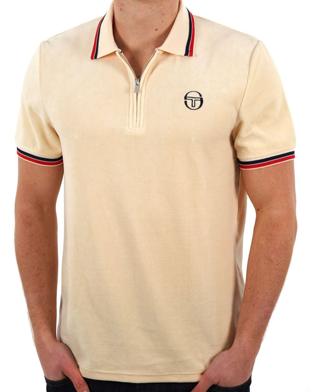 Sergio Tacchini Tipped Velour Zip Polo Ivory