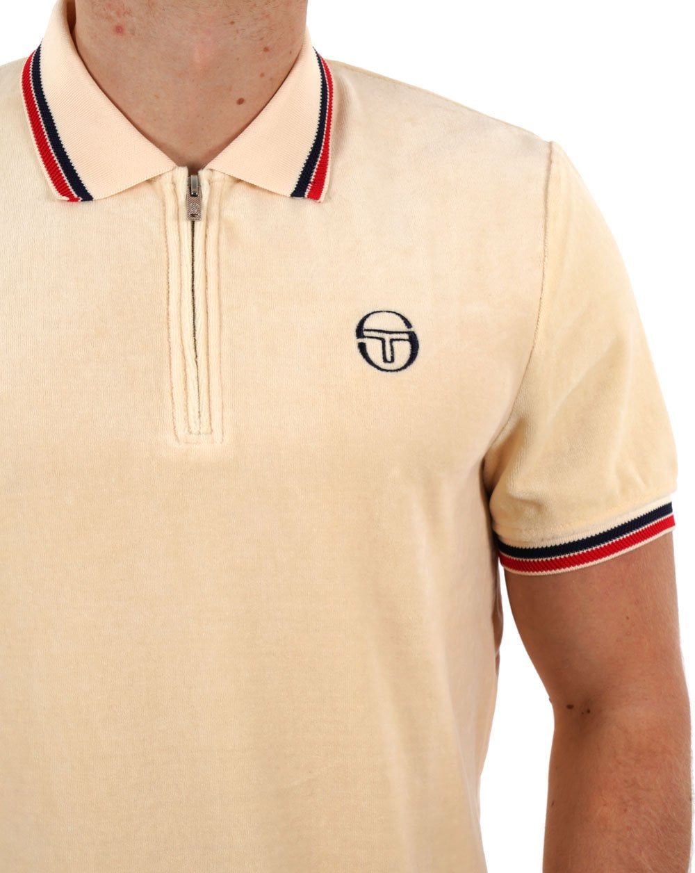 Sergio Tacchini Tipped Velour Zip Polo Ivory