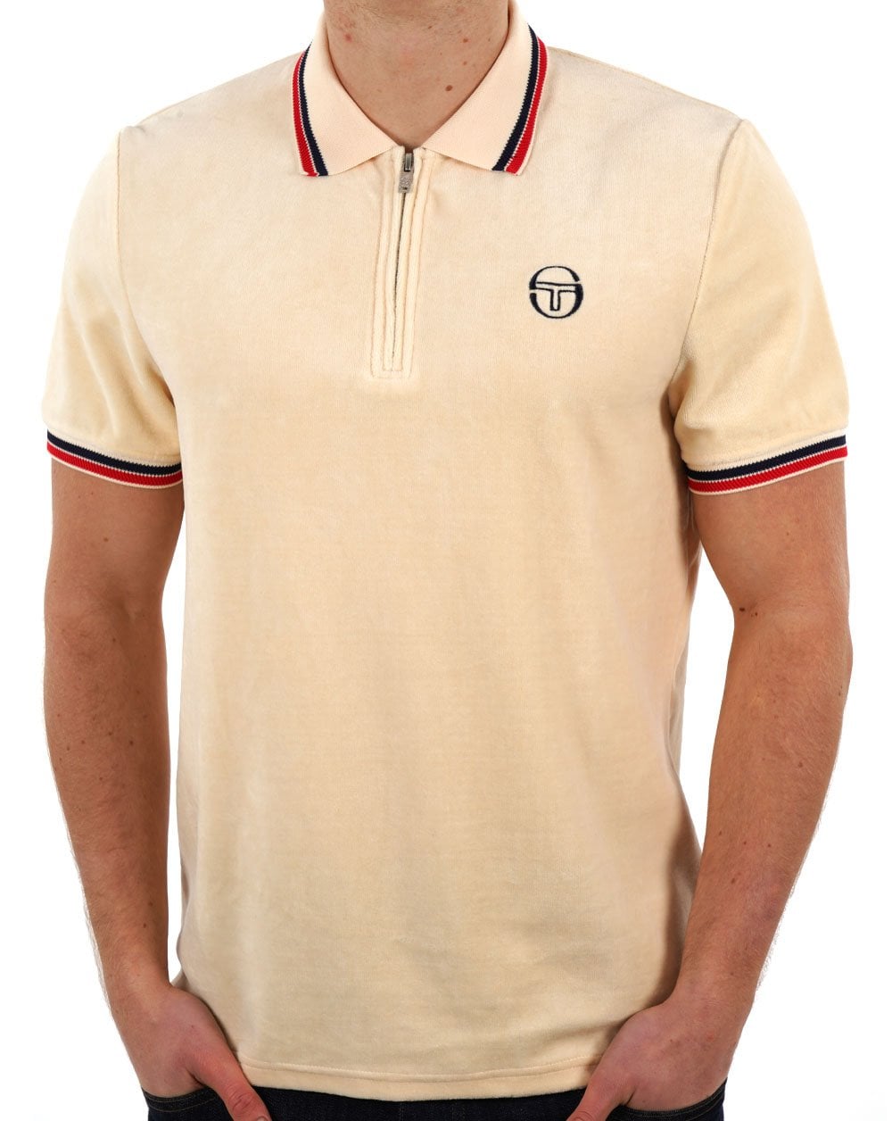 Sergio Tacchini Tipped Velour Zip Polo Ivory
