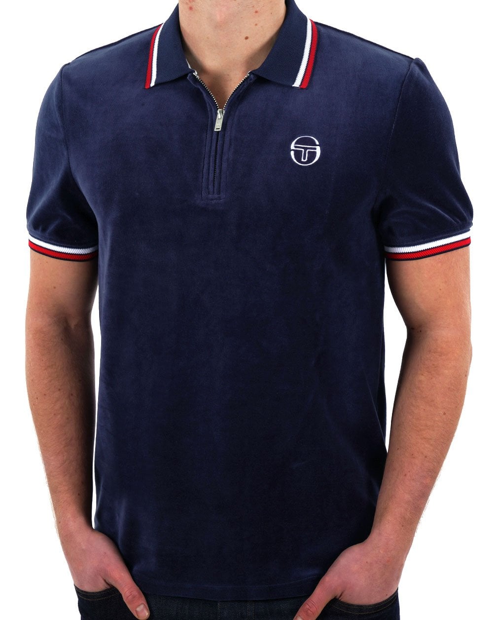 Sergio Tacchini Tipped Velour Zip Polo Navy