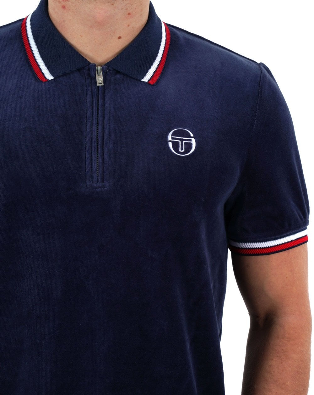 Sergio Tacchini Tipped Velour Zip Polo Navy