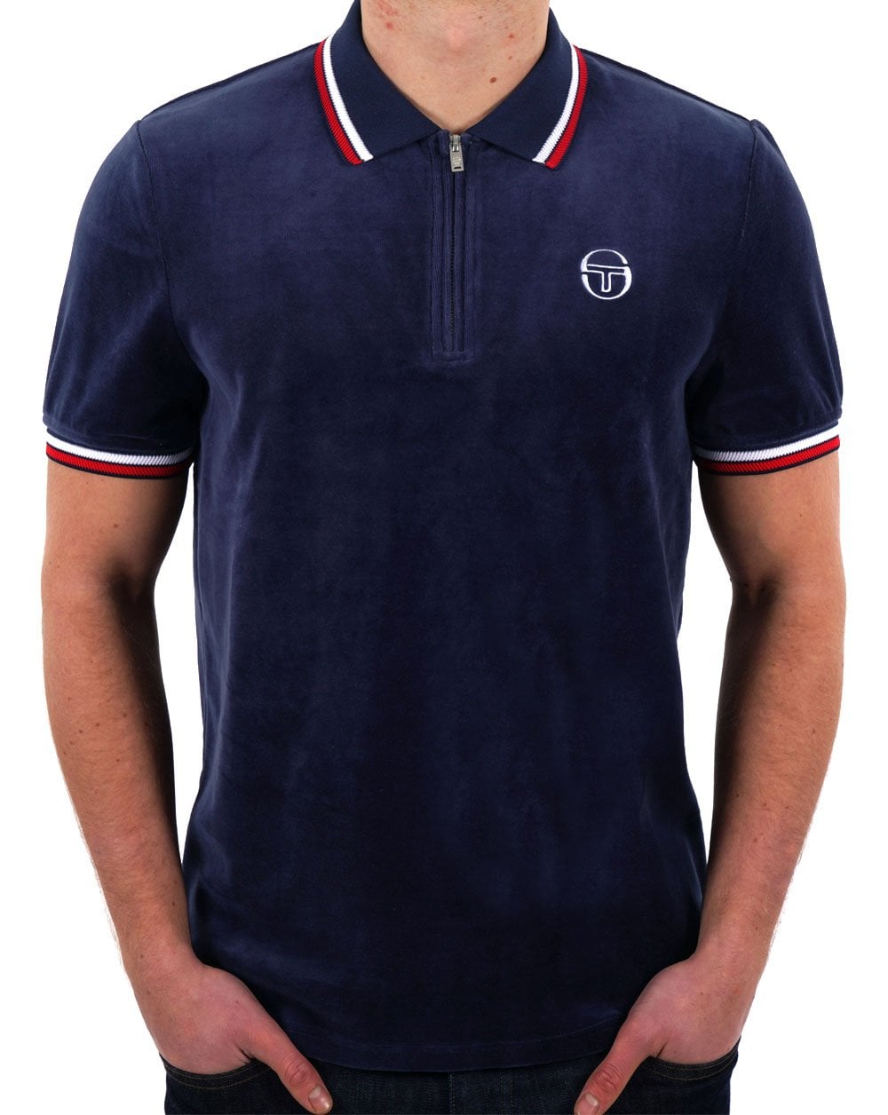 Sergio Tacchini Tipped Velour Zip Polo Navy
