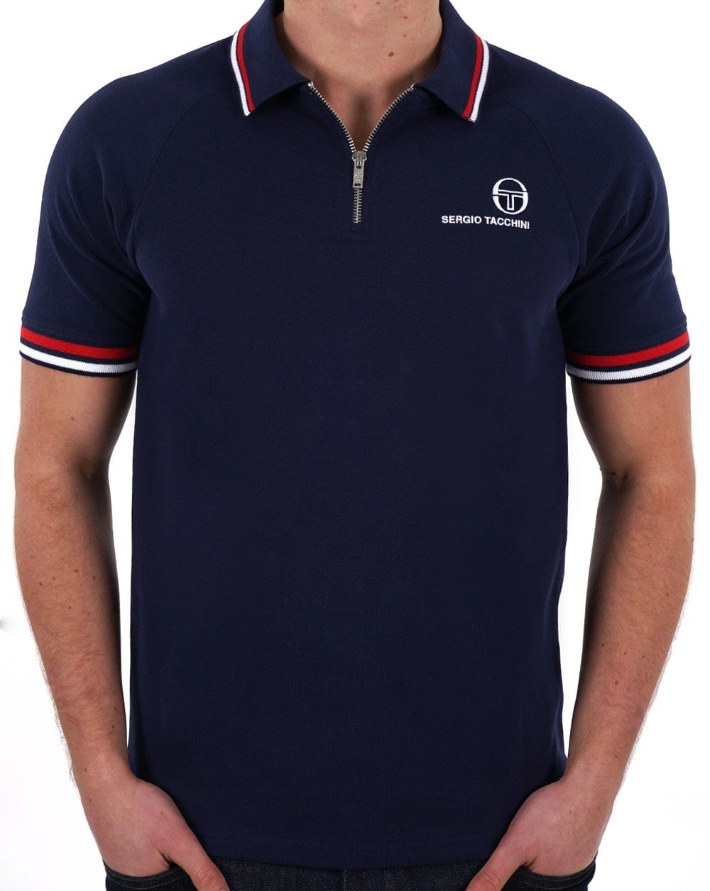 Sergio Tacchini Tipped Zip Polo Shirt Navy
