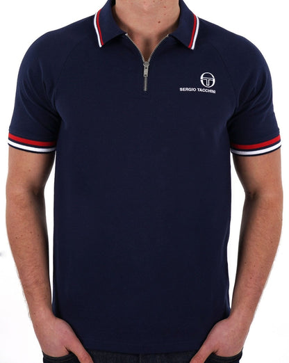 Sergio Tacchini Tipped Zip Polo Shirt Navy