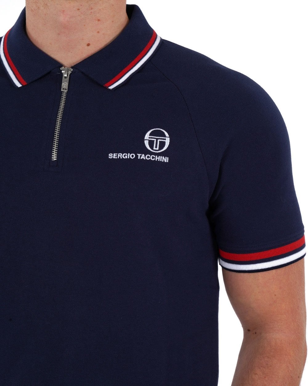 Sergio Tacchini Tipped Zip Polo Shirt Navy