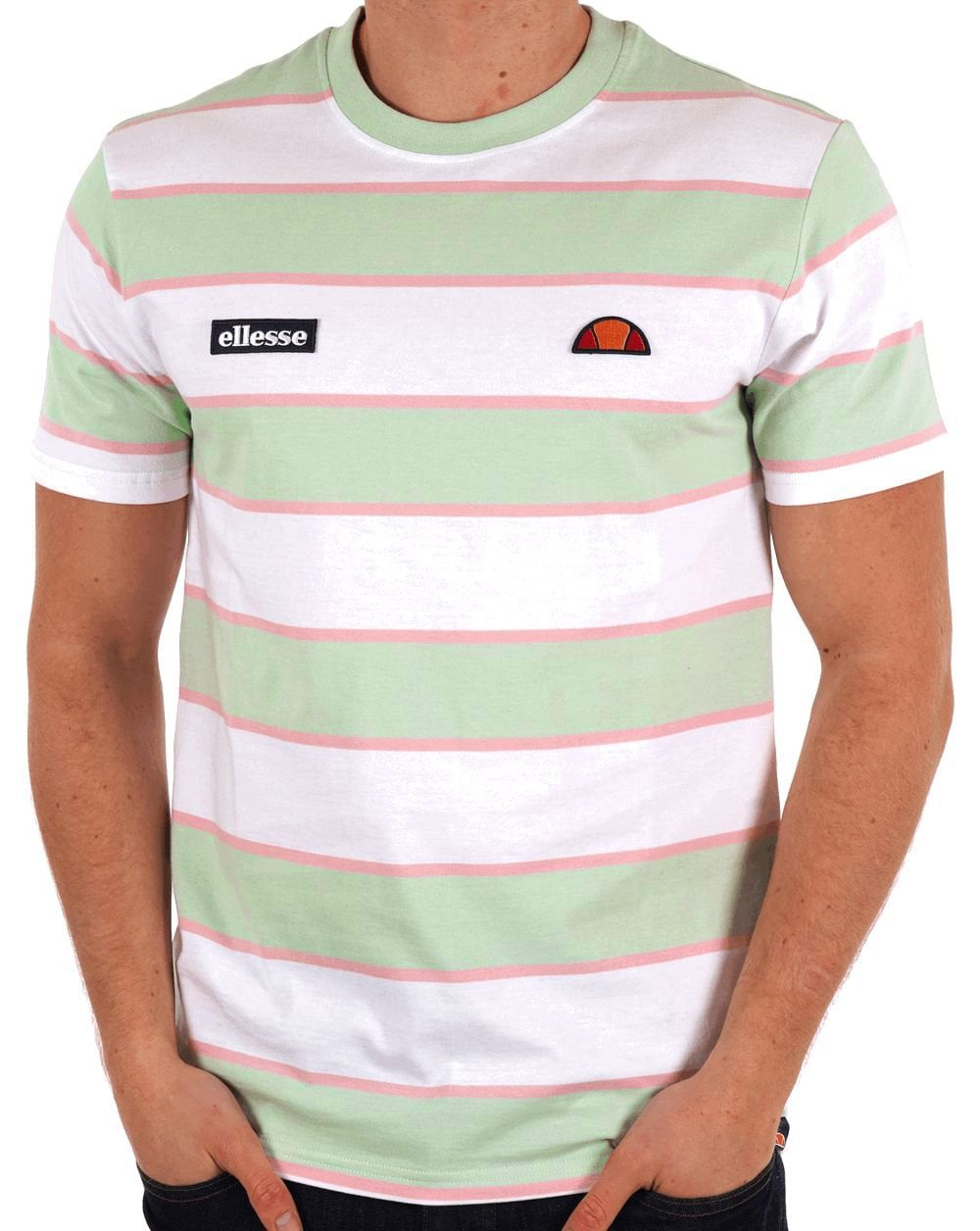 Ellesse Striped T Shirt Light Green/White