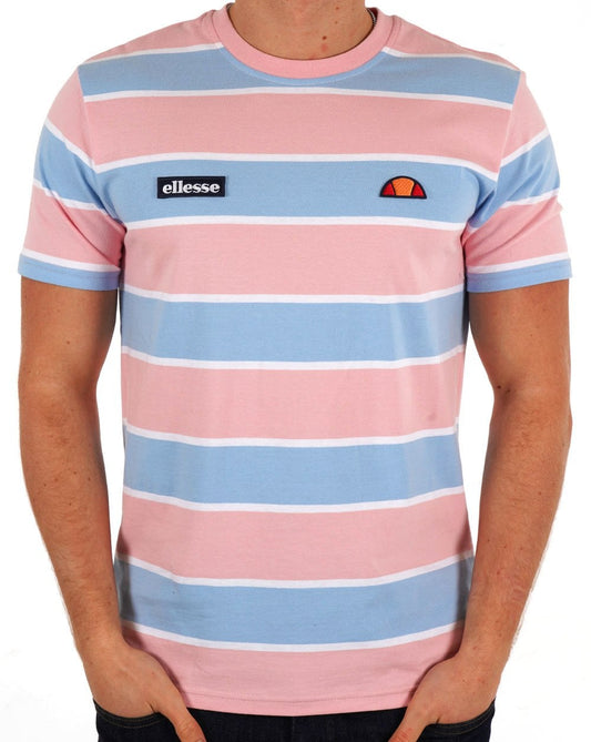 Ellesse Block Striped T Shirt Pink Sky