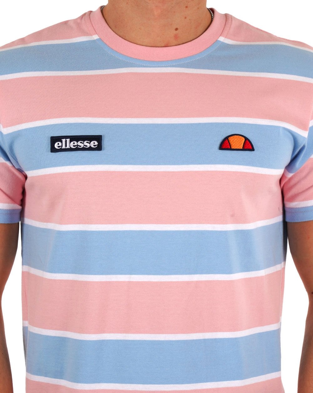 Ellesse Block Striped T Shirt Pink Sky