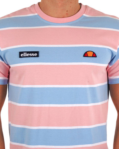 Ellesse Block Striped T Shirt Pink Sky