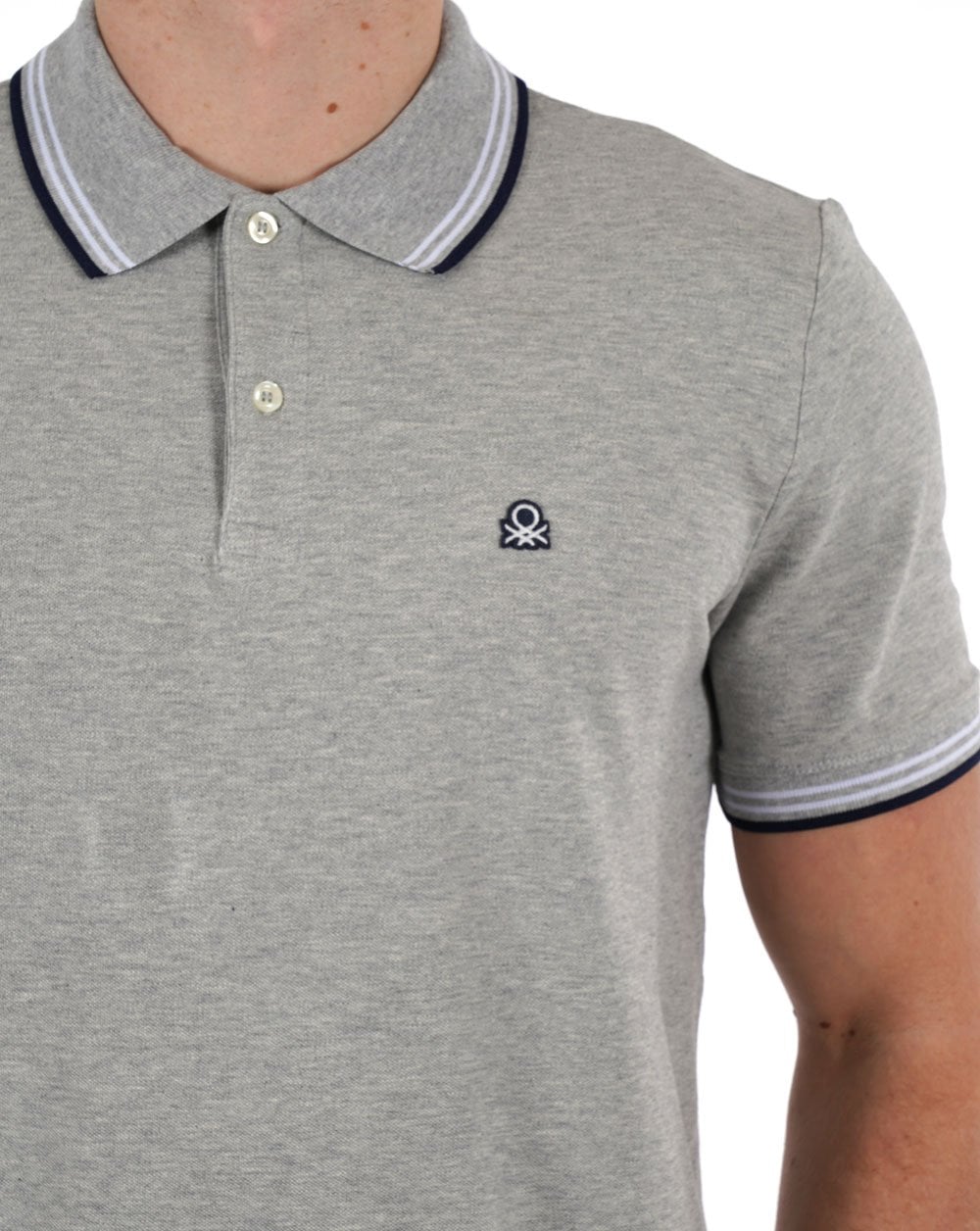 Benetton Tipped Polo Shirt Grey