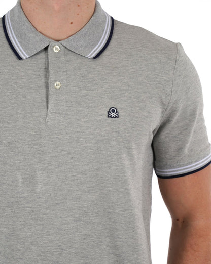 Benetton Tipped Polo Shirt Grey