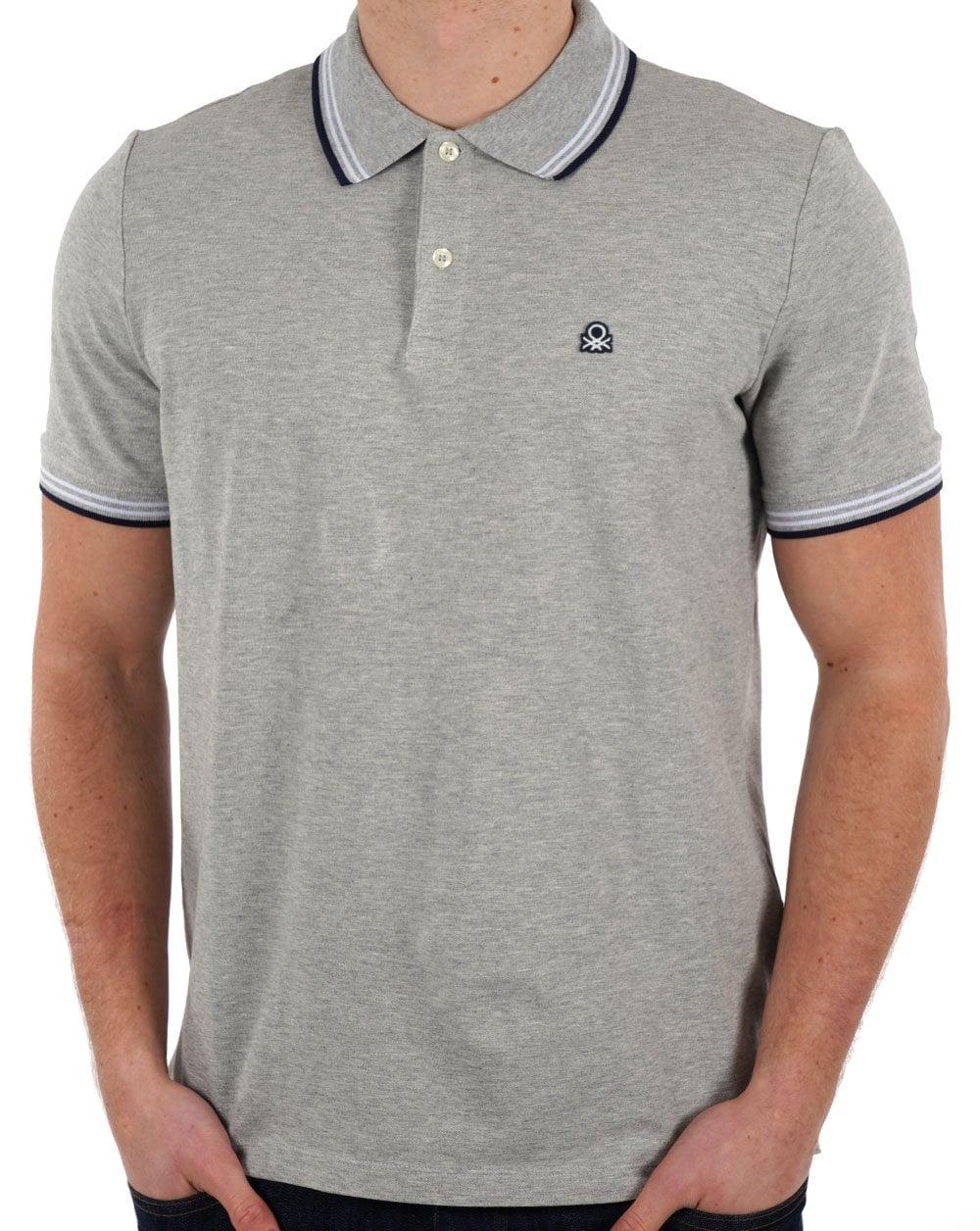 Benetton Tipped Polo Shirt Grey
