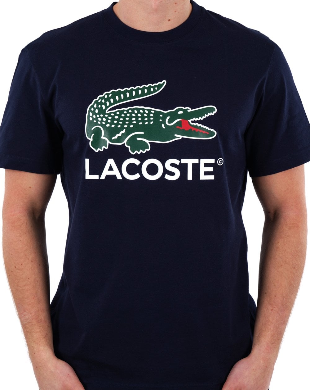 Lacoste Large Signature Print T-shirt Navy