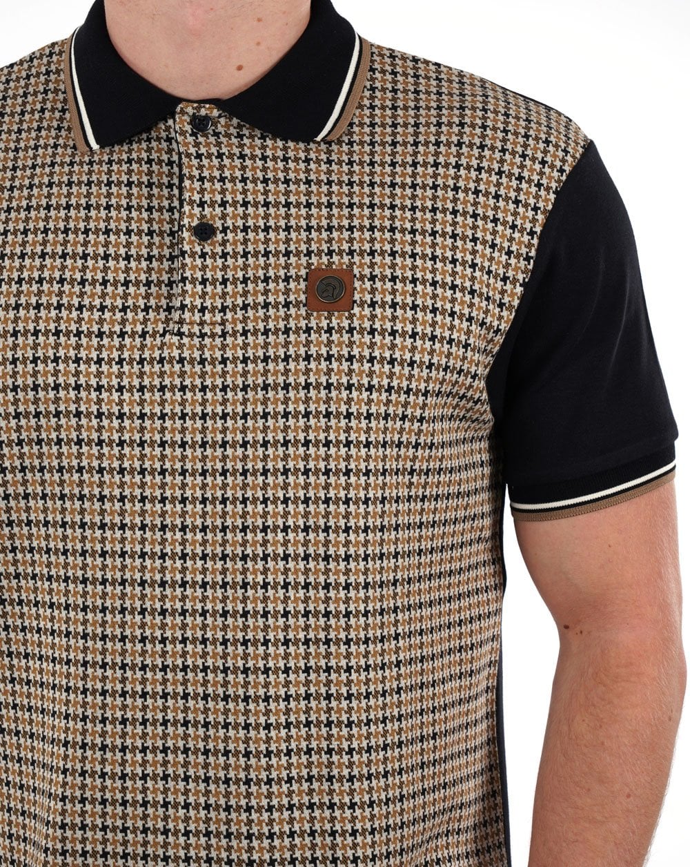 Trojan Houndstooth Panel Polo Black