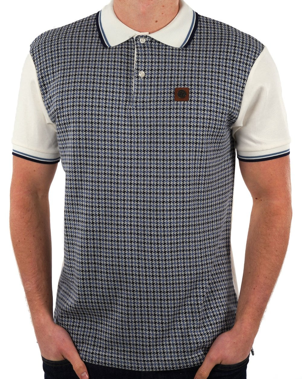 Trojan Houndstooth Panel Polo Ecru