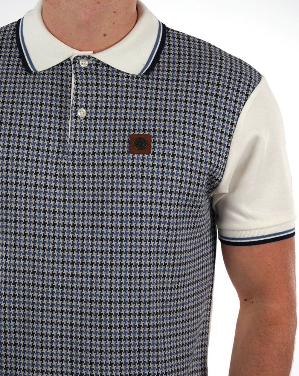 Trojan Houndstooth Panel Polo Ecru