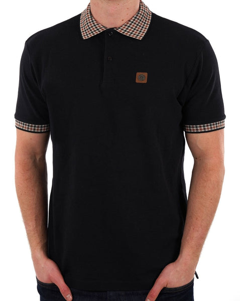 Trojan Gingham Trim Polo Black