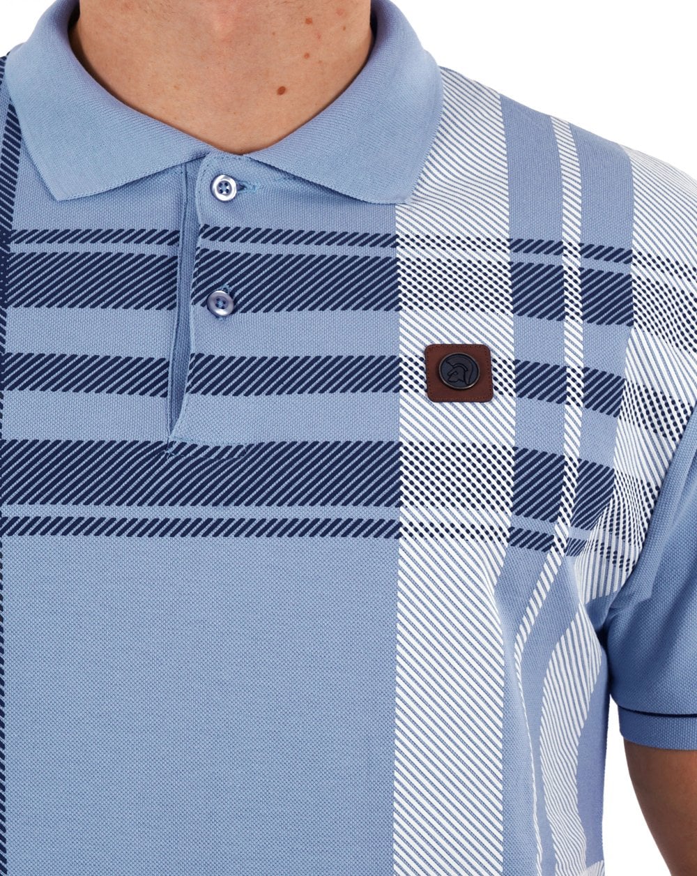 Trojan Check Panel Polo Shirt Sky