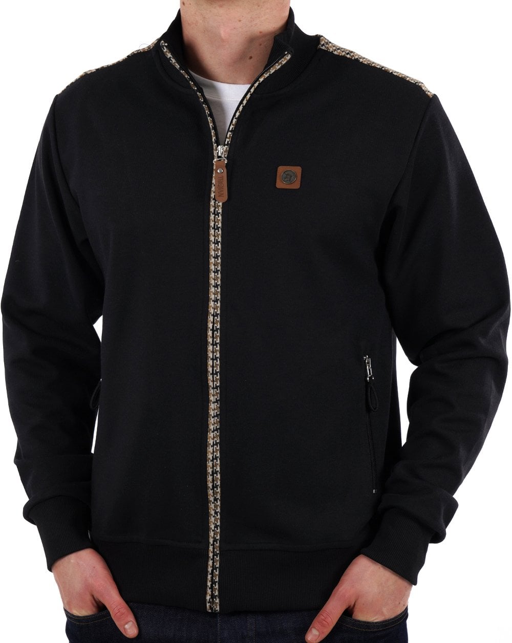 Trojan Houndstooth Trim Track Top Black