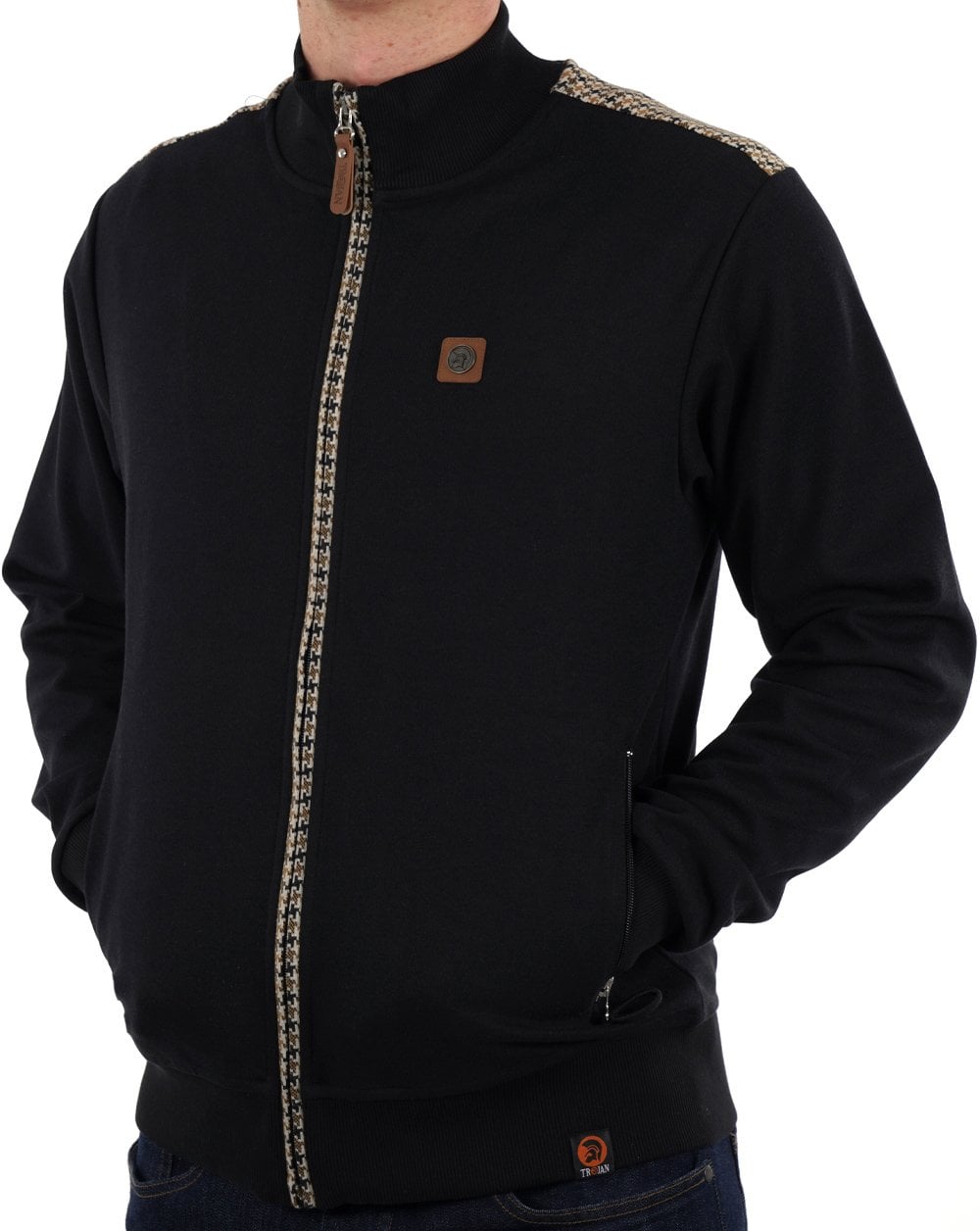 Trojan Houndstooth Trim Track Top Black