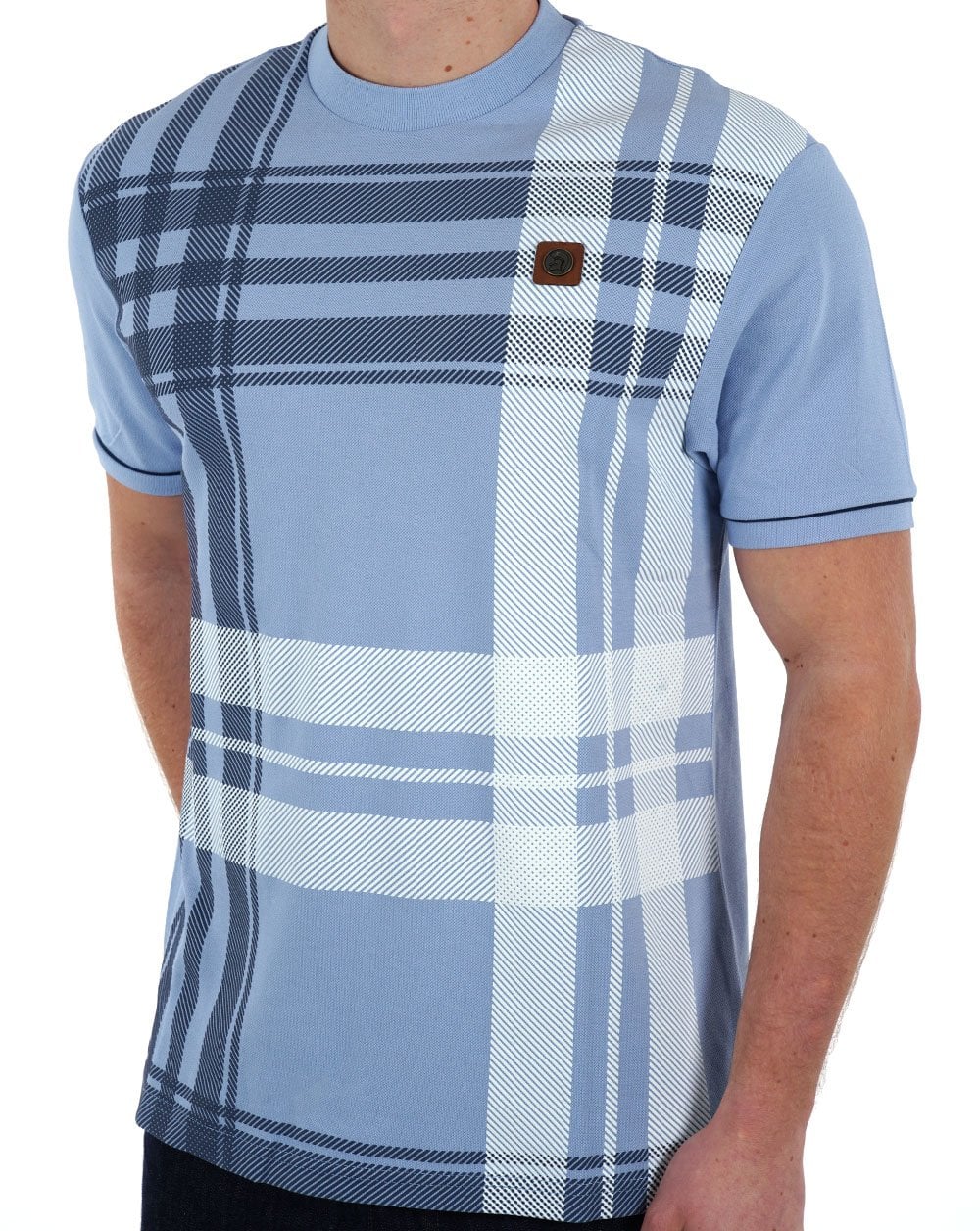 Trojan Check Panel T-shirt Sky Blue