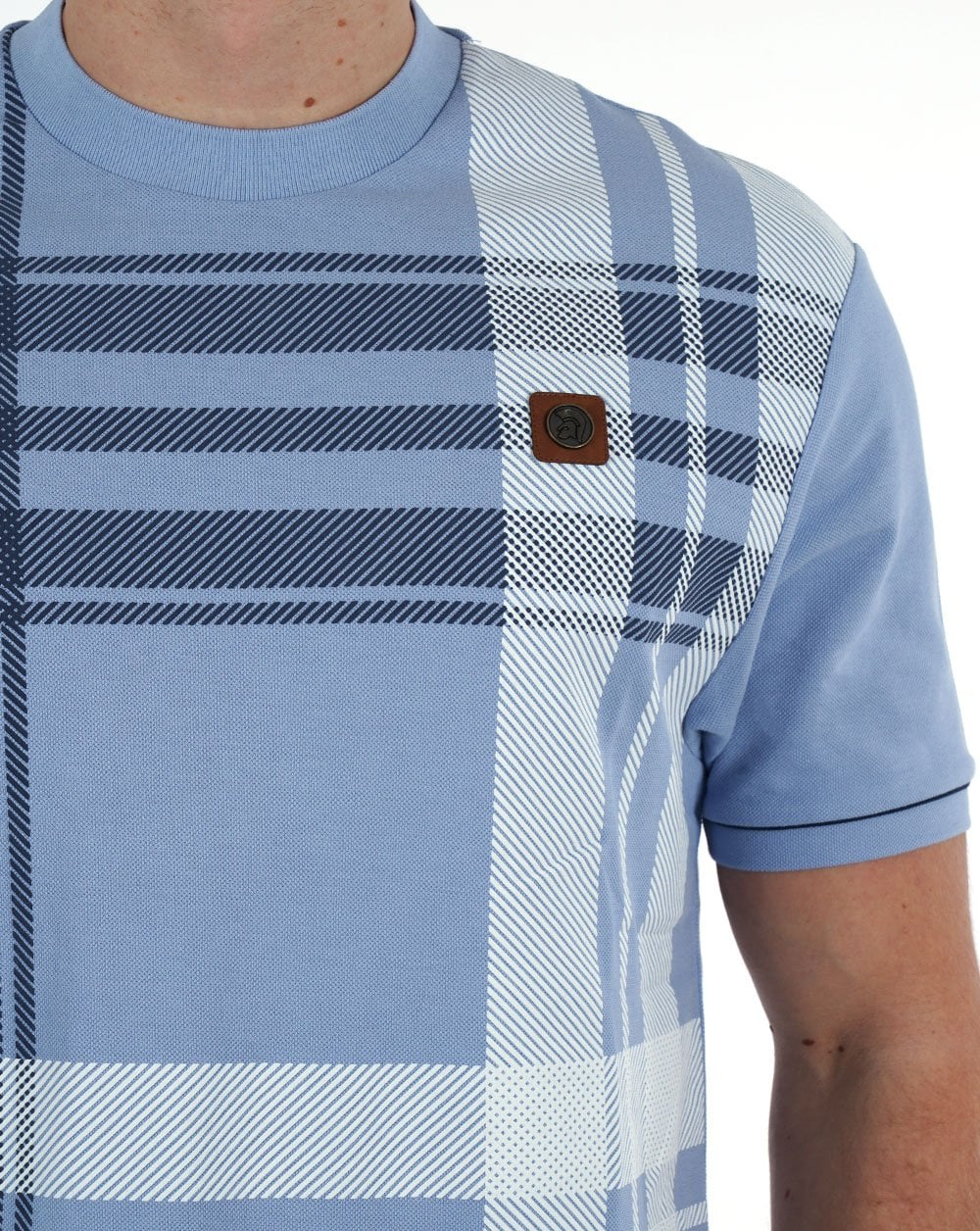 Trojan Check Panel T-shirt Sky Blue