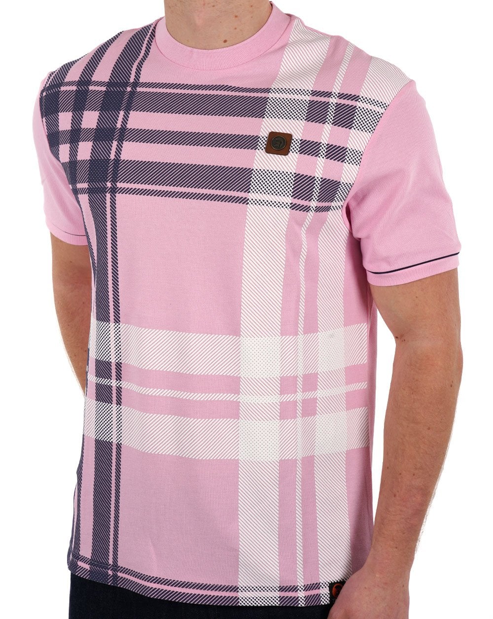 Trojan Check Panel T-shirt Pink