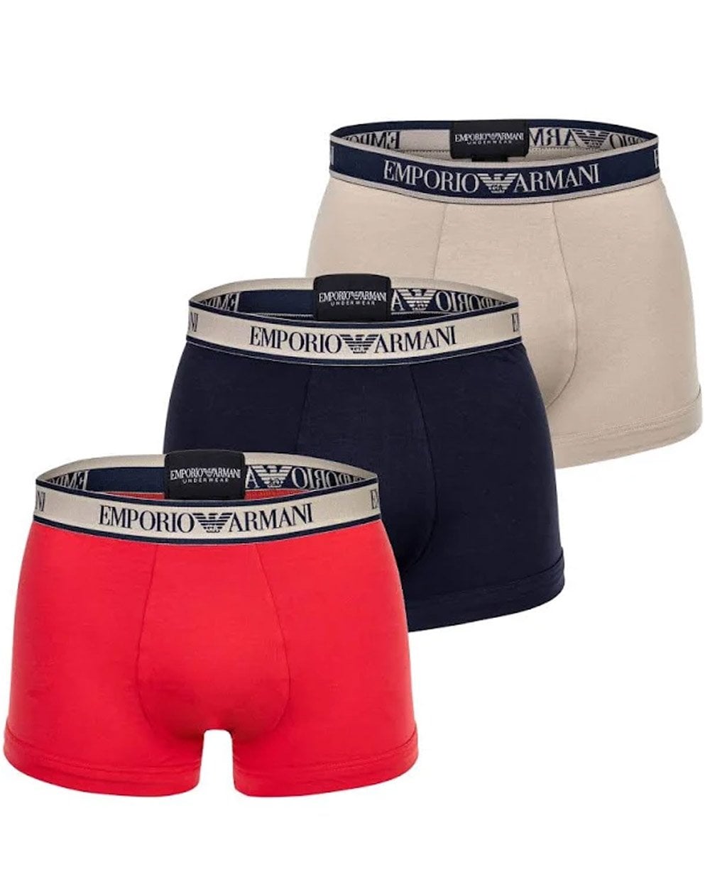 Emporio Armani 3 Pack Boxer Shorts Stone/Navy/Red