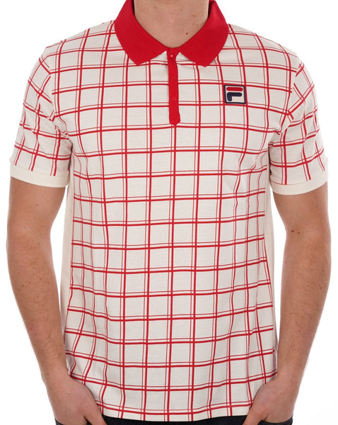 Fila Vintage Windowpane Polo Gardenia Red