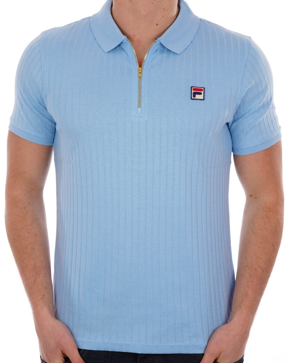 Fila Vintage Zip Polo Shirt Sky Blue