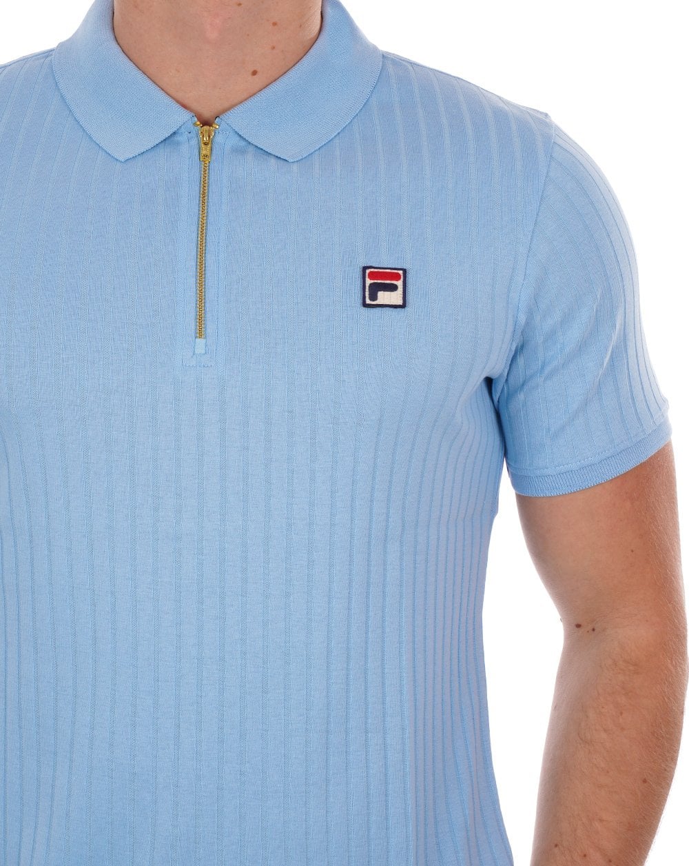 Fila Vintage Zip Polo Shirt Sky Blue