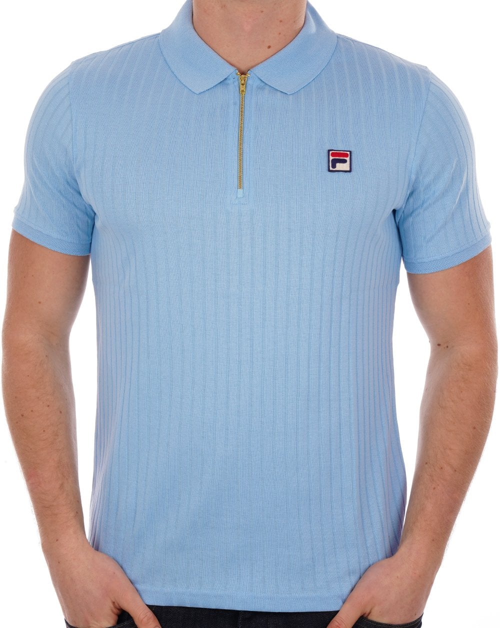 Fila Vintage Zip Polo Shirt Sky Blue