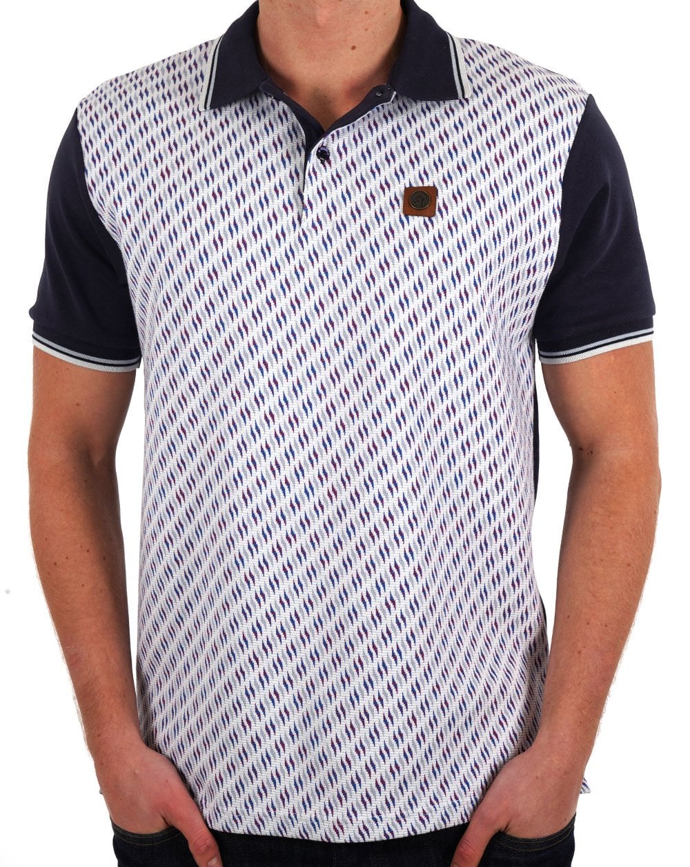 Trojan Ottoman Jacquard Panel Polo Navy