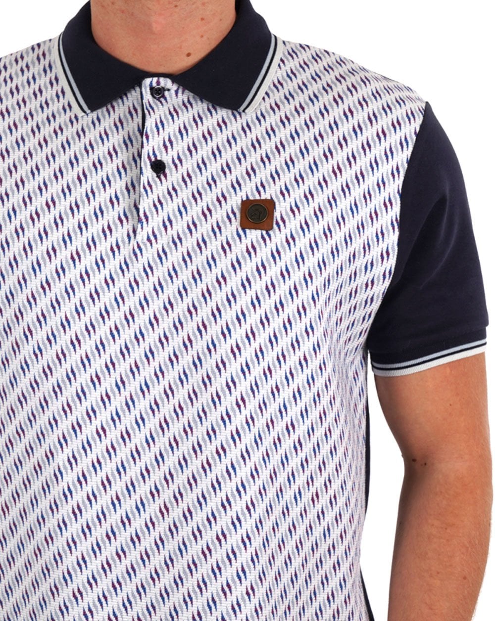 Trojan Ottoman Jacquard Panel Polo Navy