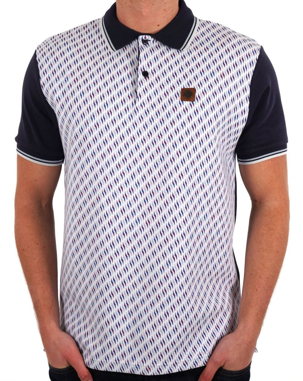 Trojan Ottoman Jacquard Panel Polo Navy