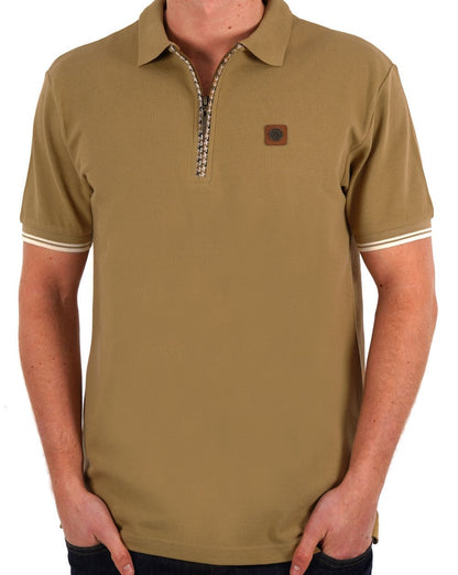 Trojan Houndstooth Zip Polo Camel
