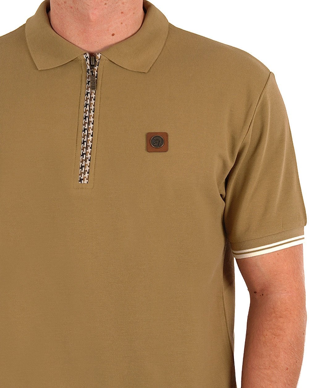 Trojan Houndstooth Zip Polo Camel